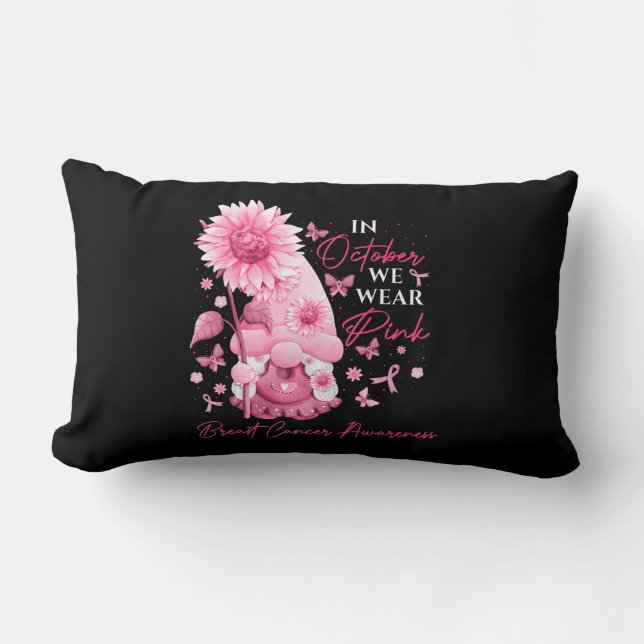 In October We Wear Pink Gnomes Gnome Breast Cancer Lumbar Pillow (Front)
