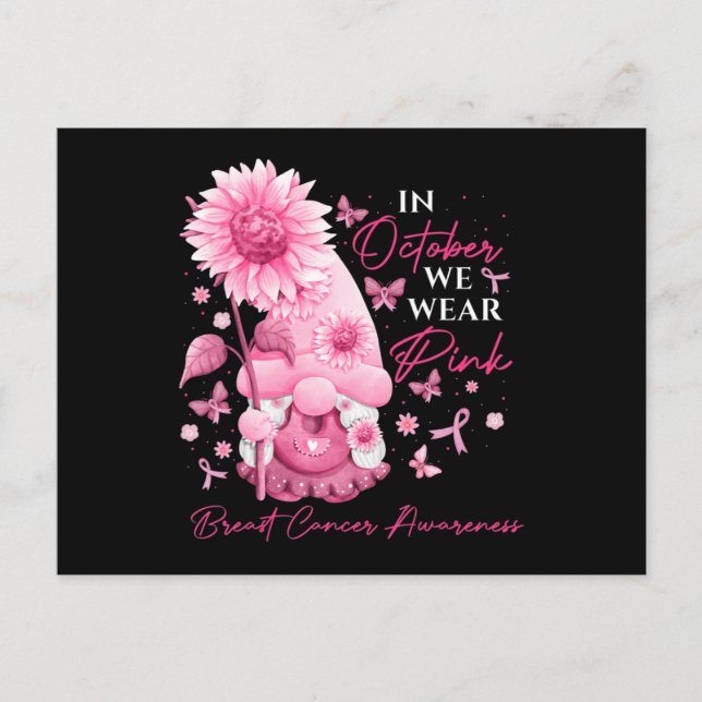 In October We Wear Pink Gnomes Gnome Breast Cancer Postcard (Front)