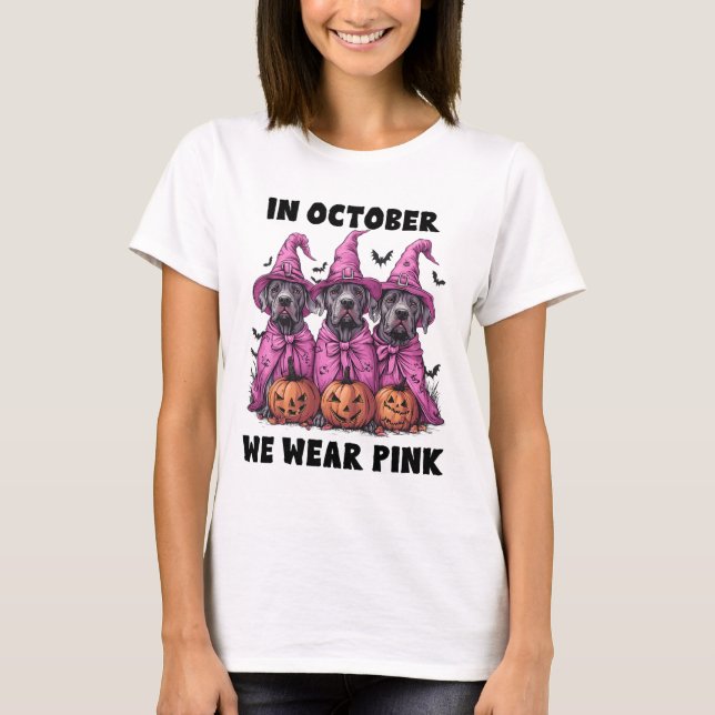 In October We Wear Pink Great Dane Halloween Breas T-Shirt (Front)