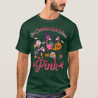 In October We Wear Pink Halloween Flamingo Breast T-Shirt