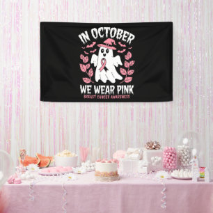 In October We Wear Pink Halloween Witch  Banner