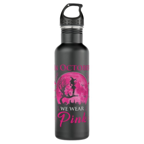 In October We Wear Pink Halloween Witch Breast Can Stainless Steel Water Bottle