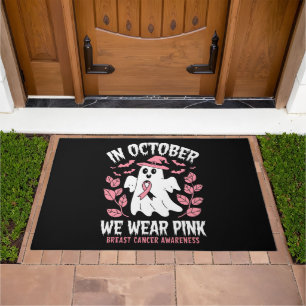 In October We Wear Pink Halloween Witch Doormat