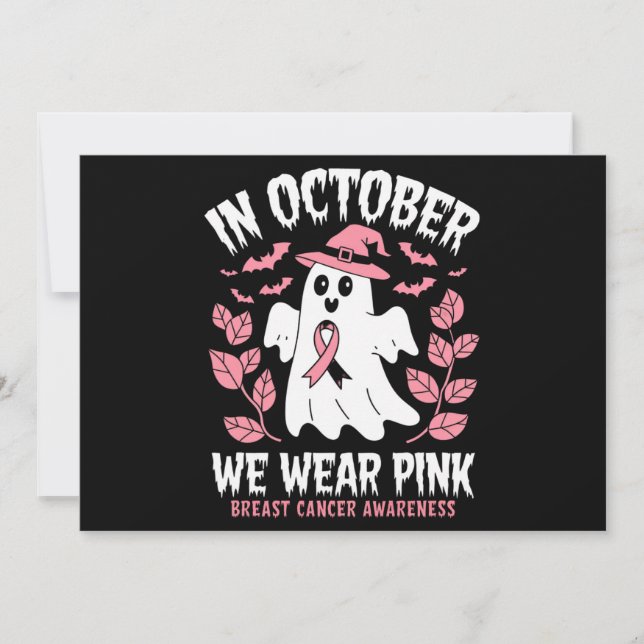 In October We Wear Pink Halloween Witch  Invitation (Front)