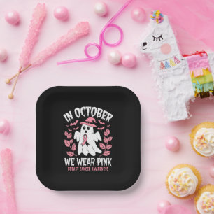 In October We Wear Pink Halloween Witch  Paper Plates