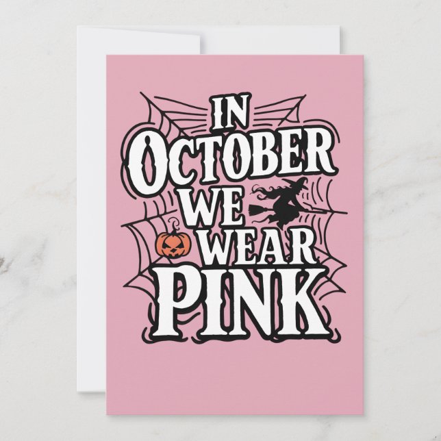 In October We Wear Pink Halloween Witch  Thank You Card (Front)