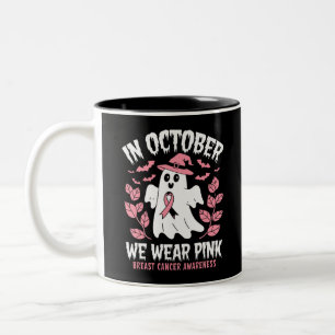 In October We Wear Pink Halloween Witch  Two-Tone Coffee Mug