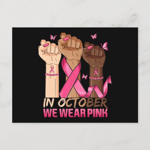 In October We Wear Pink Hand Ribbon Breast Cancer  Postcard