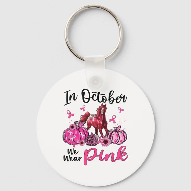 In October We Wear Pink Horse Pumpkin Leopard Brea Keychain (Front)