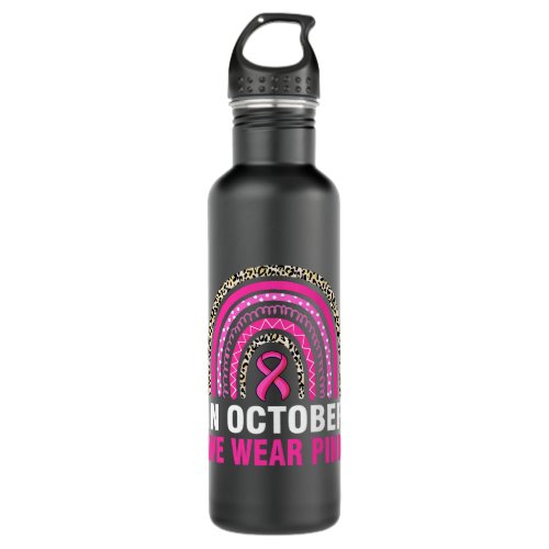 in october we wear pink leopard breast cancer awar stainless steel water bottle