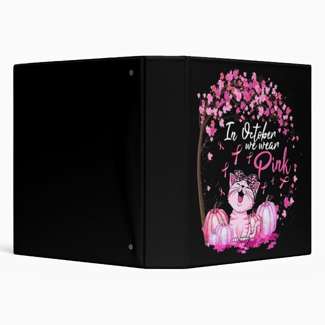 In October We Wear Pink Leopard Cat Breast Cancer  3 Ring Binder (Background)