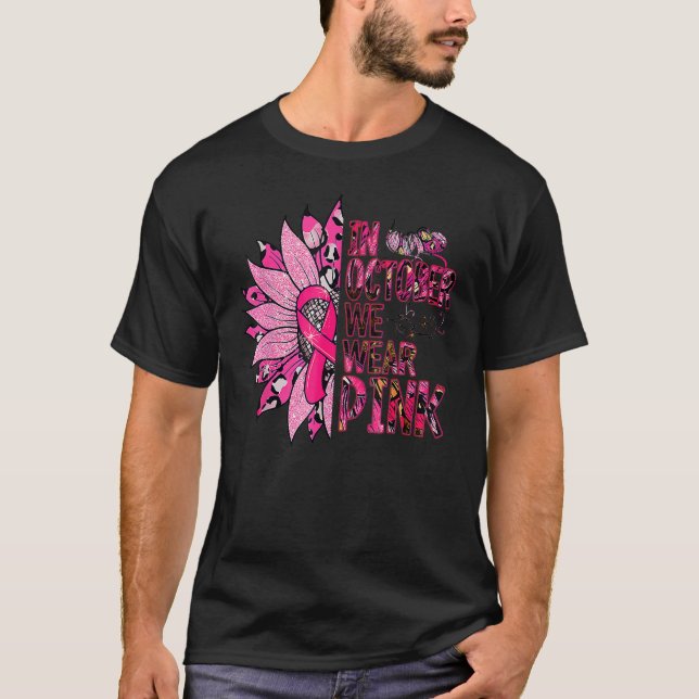 In October we wear Pink Leopard Sunflower Pink Rib T-Shirt (Front)
