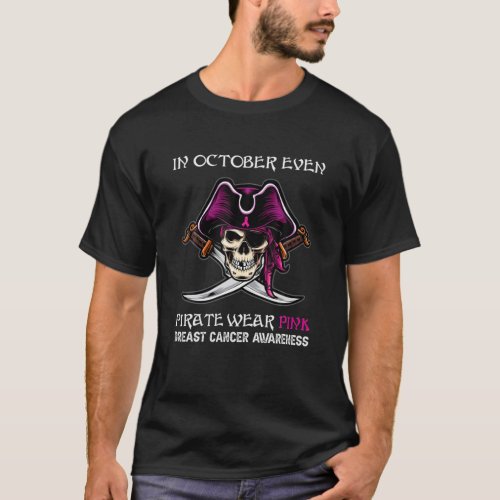 In October We Wear Pink Pirate Skull Breast Cancer T_Shirt