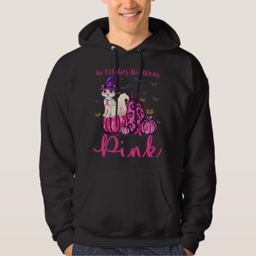 in october we wear pink pumpkin cat breast cancer  hoodie