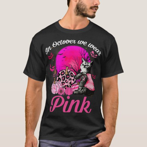 in october we wear pink pumpkin cat breast cancer  T_Shirt