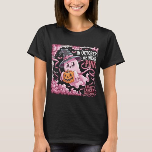 In October We Wear Pink Pumpkin Ghost T_Shirt