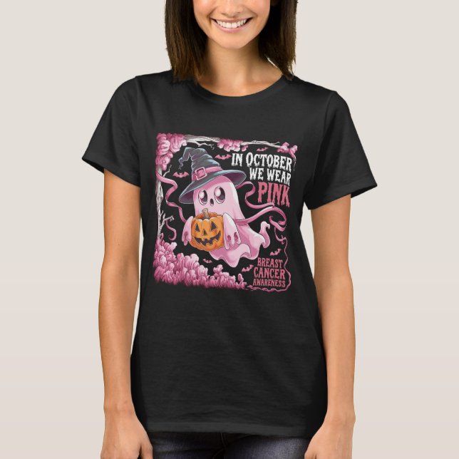 In October We Wear Pink Pumpkin Ghost T-Shirt (Front)