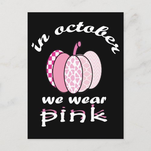 in october we wear pink pumpkin plaid  announcement postcard