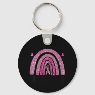 In October We Wear Pink Rainbow Breast Cancer Awar Keychain