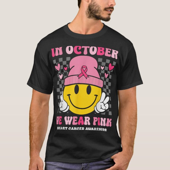 In October We Wear Pink Retro Smile Breast Cancer  T-Shirt (Front)