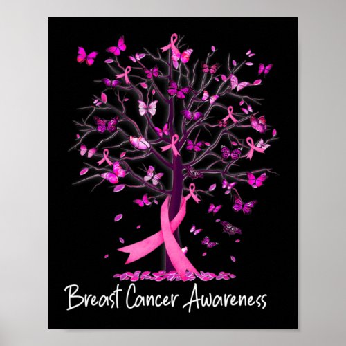 In October We Wear Pink Ribbon Tree Breast Cancer  Poster
