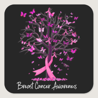 In October We Wear Pink Ribbon Tree Breast Cancer  Square Sticker