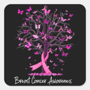 In October We Wear Pink Ribbon Tree Breast Cancer Square Sticker