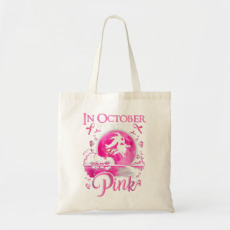 In October We Wear Pink Ribbon Witch Halloween Bre Tote Bag