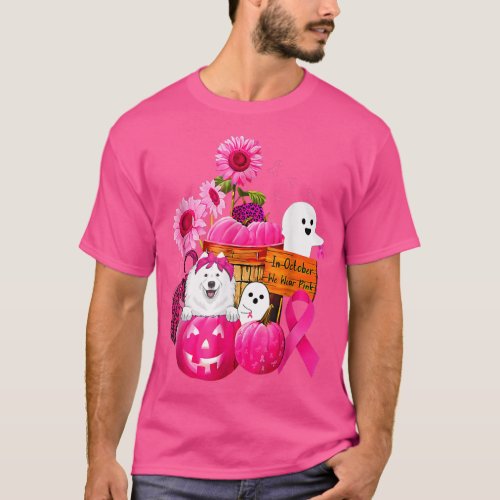 In October We Wear Pink Samoyed Breast Cancer Hall T_Shirt