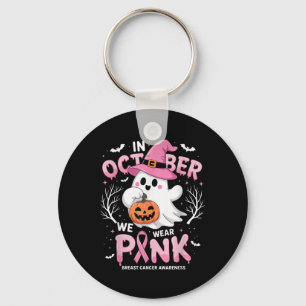 In October We Wear Pink Shirt Ghost Breast Cancer  Keychain