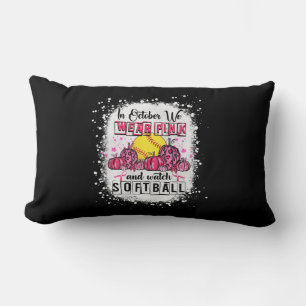 In October we wear pink Softball Breast Cancer Awa Lumbar Pillow