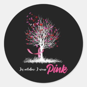 In October We Wear Pink Tree Breast Cancer Awarene Classic Round Sticker