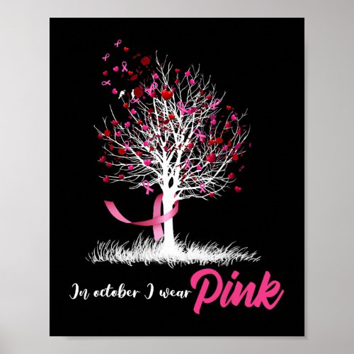 In October We Wear Pink Tree Breast Cancer Awarene Poster