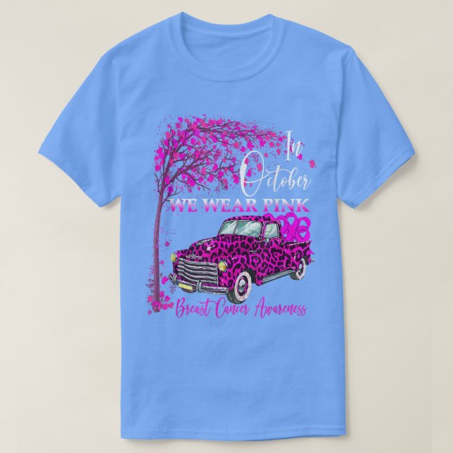 In October We Wear Pink Tree Breast Cancer Leopard T-Shirt (Design Front)