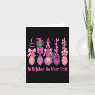 In October We Wear Pink Witch Broom Halloween Brea Card