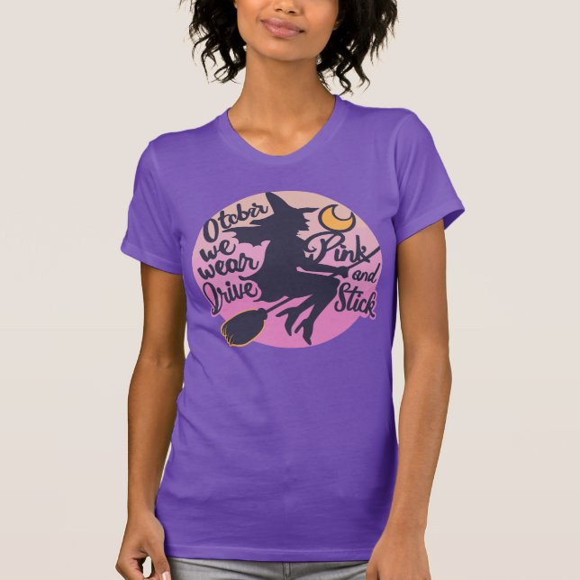 In October We Wear Pink Witch Warrior Breast Cance T-Shirt (Front)