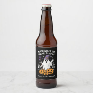 In October We Wear Purple Domestic Violence Ghost  Beer Bottle Label