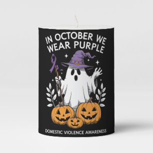 In October We Wear Purple Domestic Violence Ghost  Pillar Candle