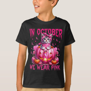 in October Wear nk Cat Ribbon Breast Cancer T-Shirt