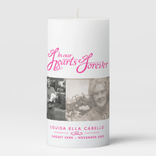 In our hearts forever 4 custom photos white pink pillar candle