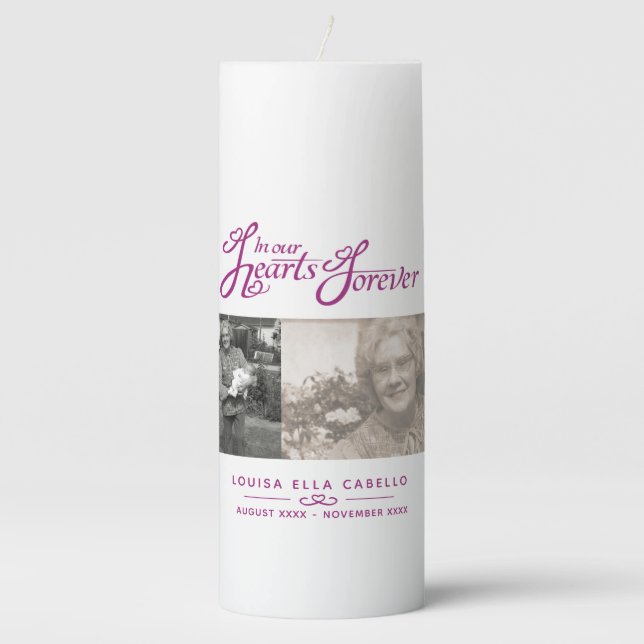 In our hearts forever custom photos white mulberry pillar candle (Front)