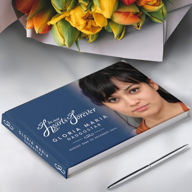 In our hearts forever funeral photo blue silver foil guest book  (Creator Uploaded)