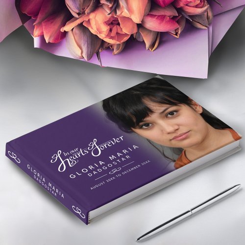 In our hearts forever funeral photo purple silver