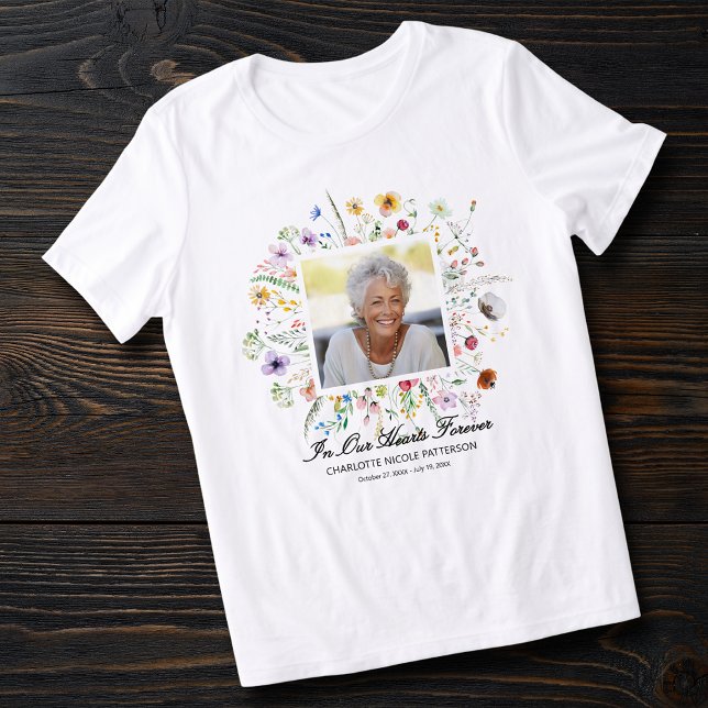 In our Hearts Forever Photo on Wildflower Memorial Tri-Blend Shirt (In our Hearts Forever photo on wildflowers memorial tribute t-shirt)