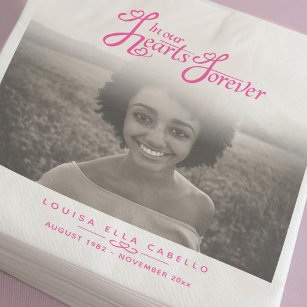In our hearts forever photo white pink funeral napkins