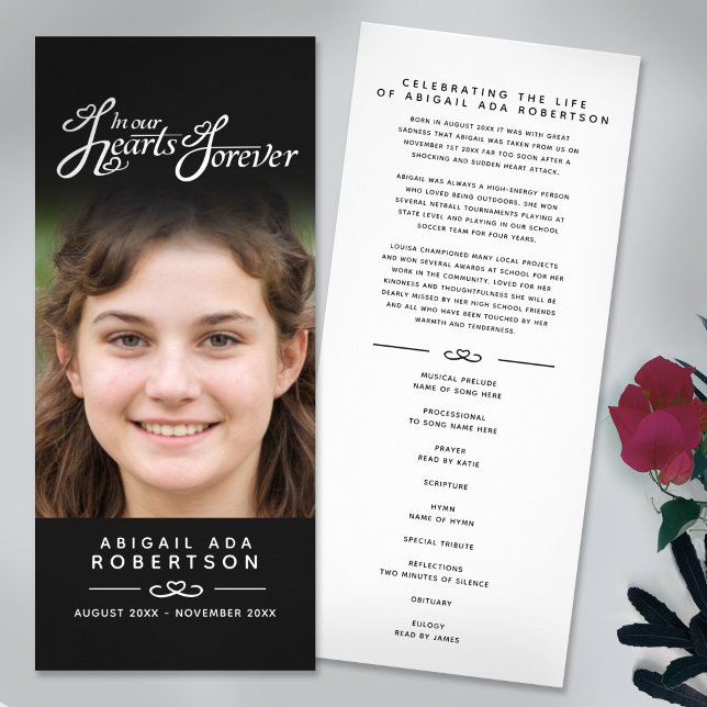 In our hearts funeral program black white (Creator Uploaded)