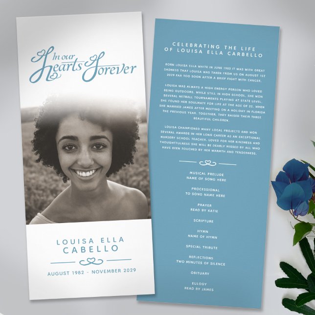 In our hearts funeral program white and blue (Creator Uploaded)