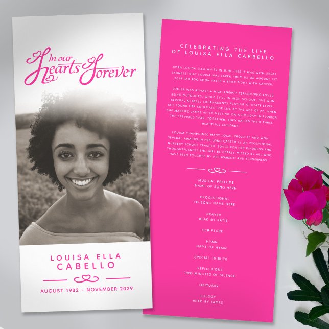 In our hearts funeral program white and pink (Creator Uploaded)