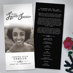 In our hearts funeral program white black mono