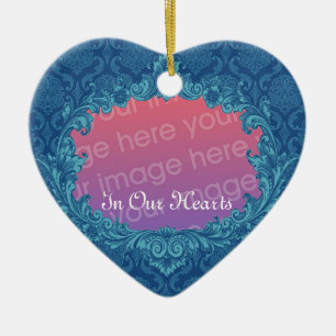 In Our Hearts Memorial Tribute Blue Damask Ver2 Ceramic Ornament